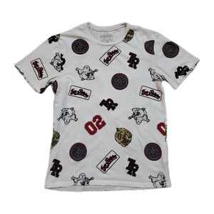 True Religion Adult Size Small T-Shirt‎ White AOP Buddha Print Logo All Over